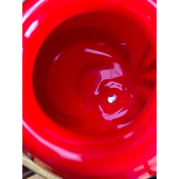 Murano Style Heavy Blown Glass Vase 9” White with Black Swirls Red Mouth - Picture 10 of 10